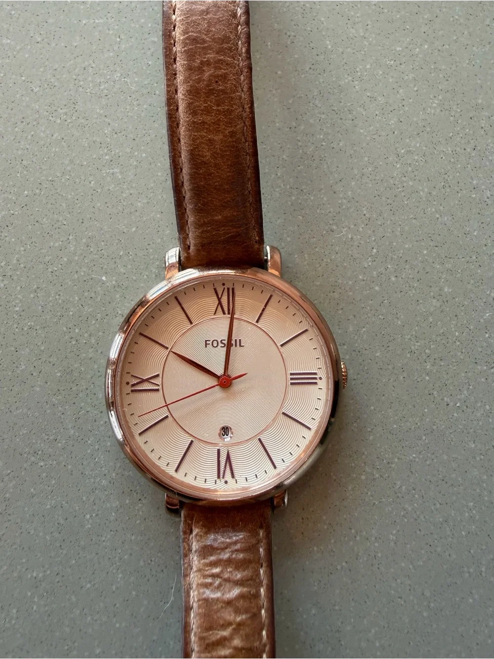 Fossil women’s Brown Leather Strap Watch - Classic Rose Gold Dial